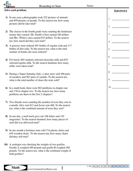 Rounding Worksheets - Finding Sums with Rounding worksheet